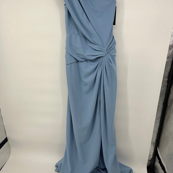 Tadashi Shoji Knotted One Shoulder Evening Gown Powder Blue XS *flaw* NWT - Picture 4 of 14